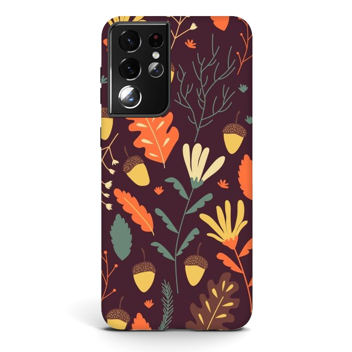 Galaxy S21 ultra StrongFit Autumn Pattern With Red and Orange Leaves by ArtsCase
