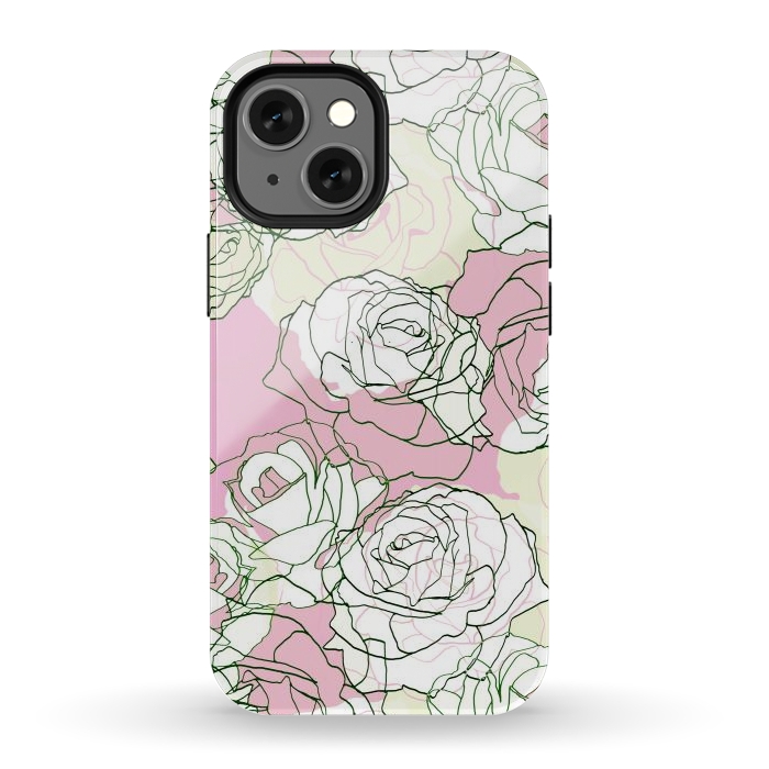 iPhone 12 mini StrongFit Pink beige line art roses by Oana 