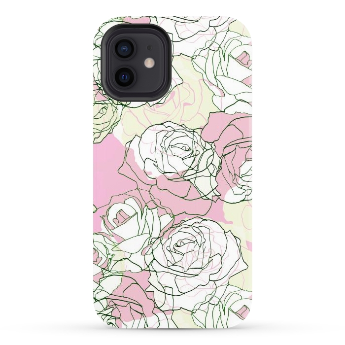 iPhone 12 StrongFit Pink beige line art roses by Oana 