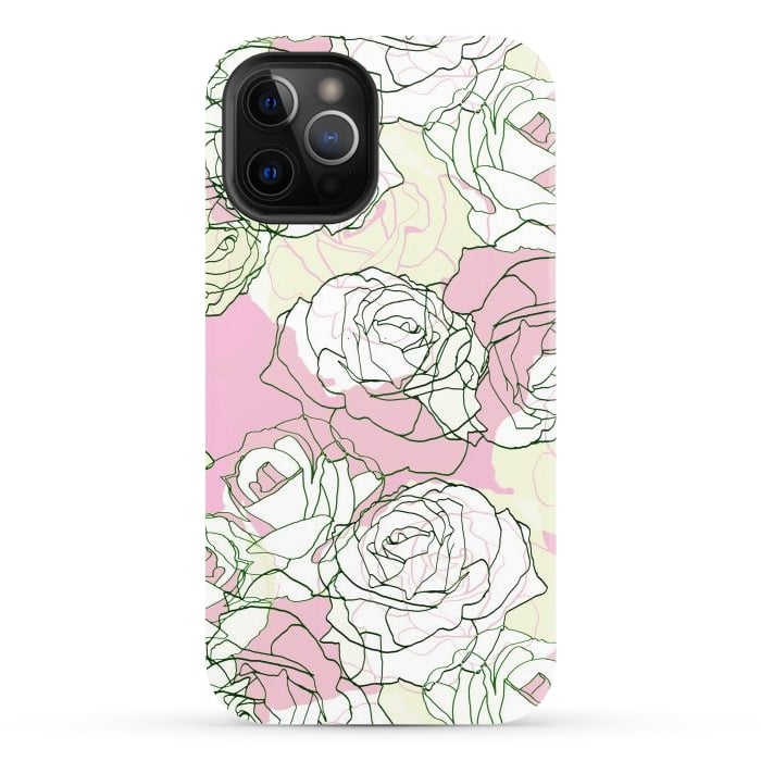 iPhone 12 Pro StrongFit Pink beige line art roses by Oana 