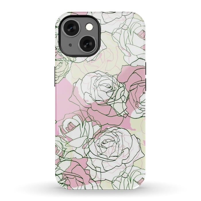 iPhone 13 StrongFit Pink beige line art roses by Oana 