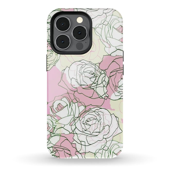 iPhone 13 pro StrongFit Pink beige line art roses by Oana 