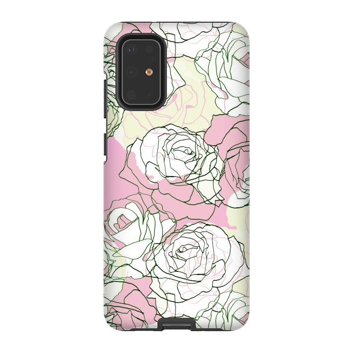 Galaxy S20 Plus StrongFit Pink beige line art roses by Oana 