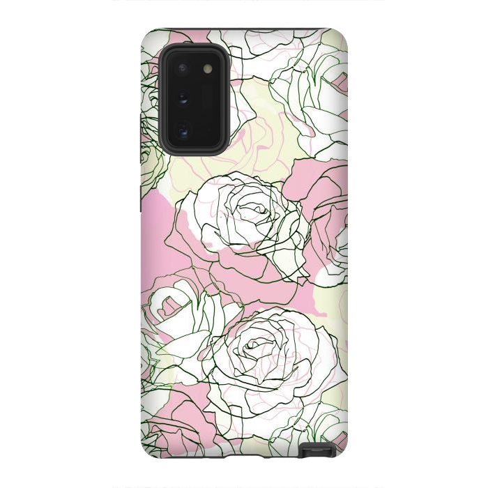 Galaxy Note 20 StrongFit Pink beige line art roses by Oana 