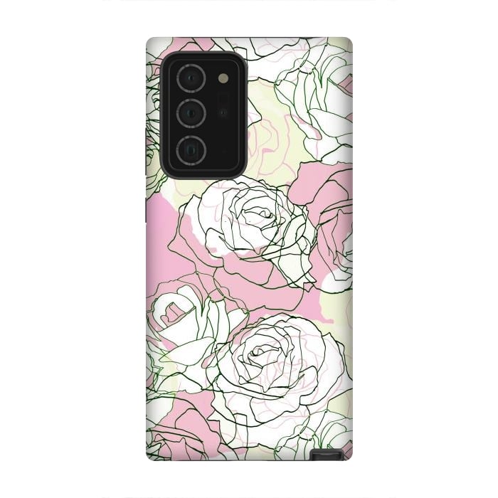 Galaxy Note 20 Ultra StrongFit Pink beige line art roses by Oana 