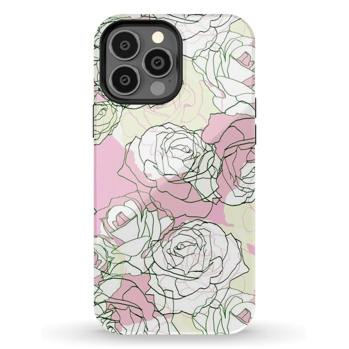 iPhone 13 Pro Max StrongFit Pink beige line art roses por Oana 