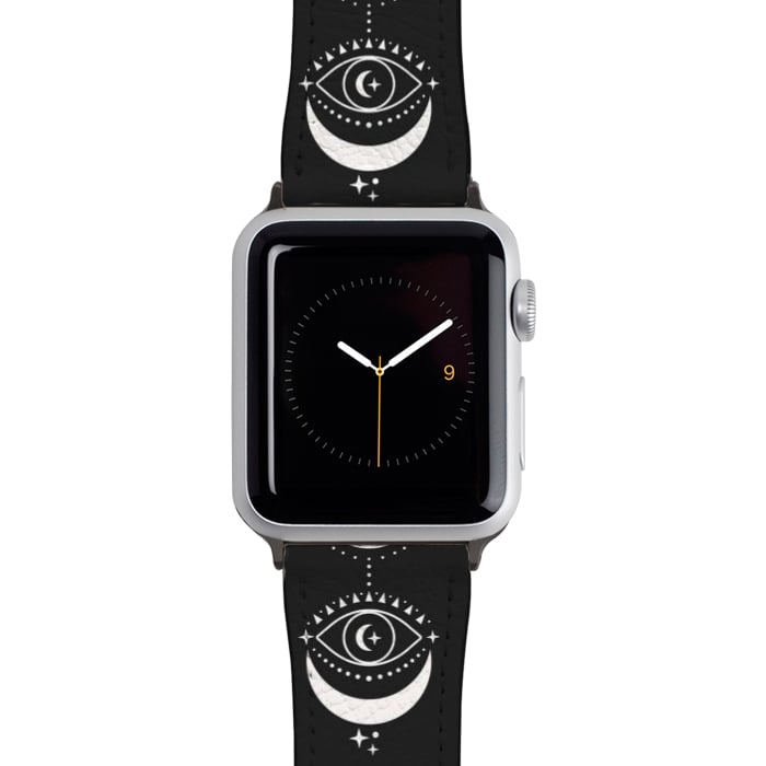 Watch 42mm / 44mm Strap PU leather Black Eyes Moon Phases by ArtPrInk