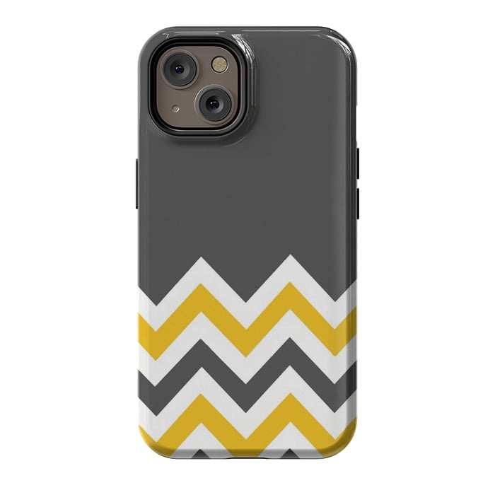 iPhone 14 StrongFit Color Blocked Chevron Mustard Gray by Josie Steinfort 
