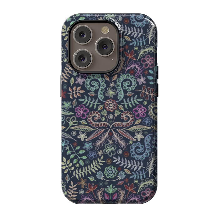 iPhone 14 Pro StrongFit Colored Chalk Floral Doodle Pattern by Micklyn Le Feuvre