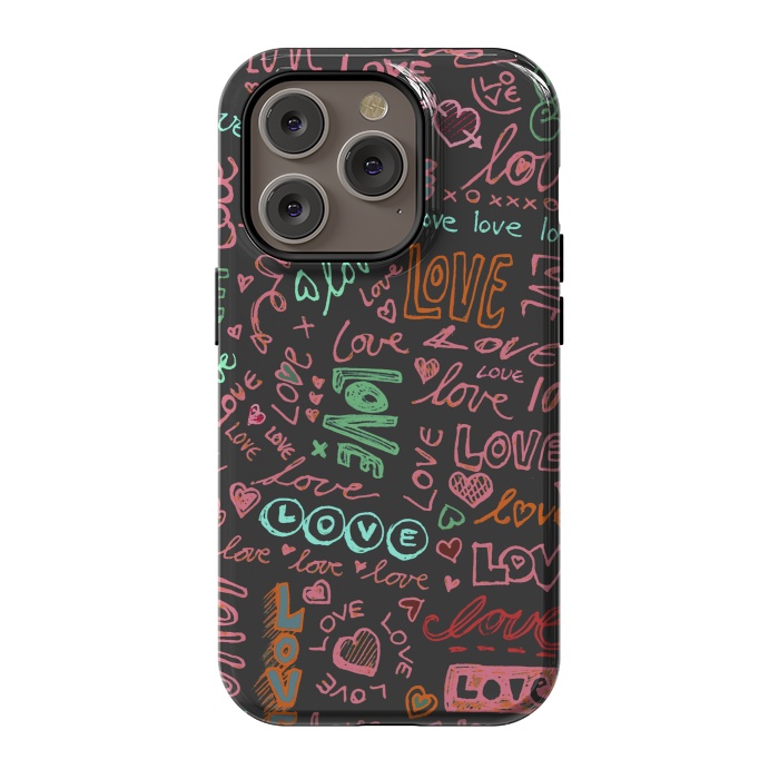 iPhone 14 Pro StrongFit Love Love Love ballpoint doodles by Micklyn Le Feuvre