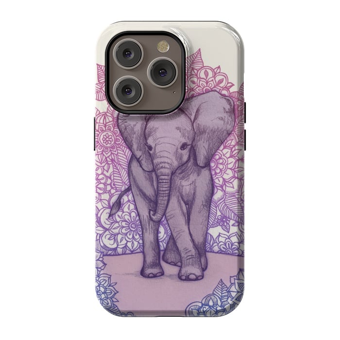 iPhone 14 Pro StrongFit Cute Baby Elephant in pink purple and blue by Micklyn Le Feuvre