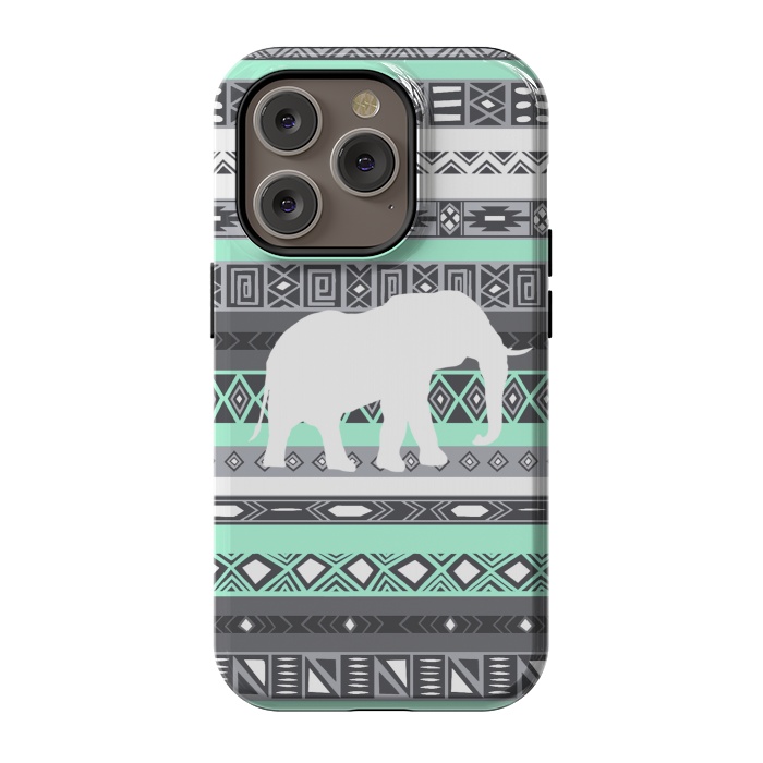 iPhone 14 Pro StrongFit Tiffany Elephant Aztec by Rex lambo