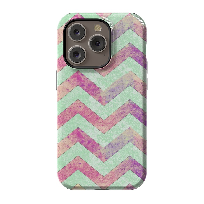iPhone 14 Pro StrongFit Mint Pink Watercolor Chevron by Girly Trend