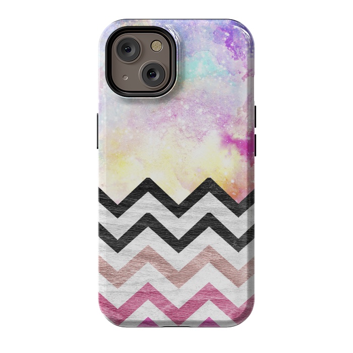 iPhone 14 StrongFit SC Watercolor Nebula Space Pink ombre Wood Chevron by Girly Trend
