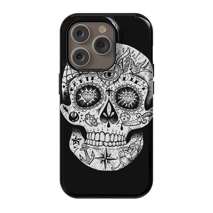 iPhone 14 Pro StrongFit Tattooed Skull by Mitxel Gonzalez