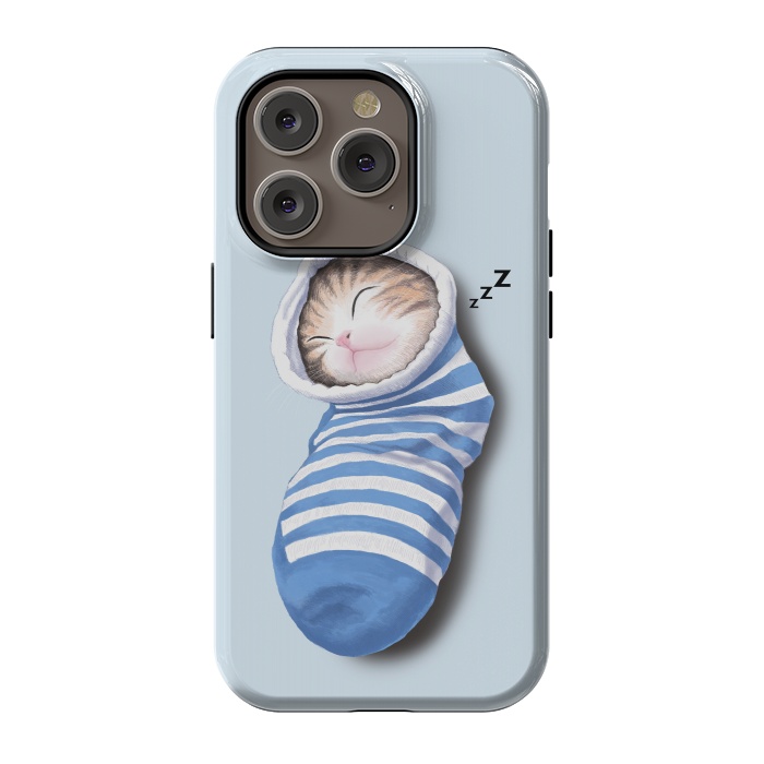 iPhone 14 Pro StrongFit Cat in The Sock by Tummeow