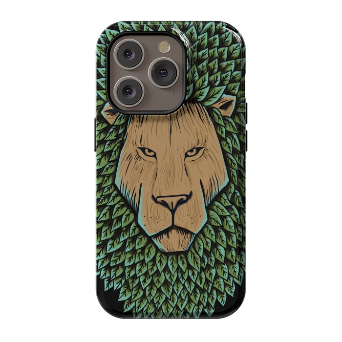 iPhone 14 Pro StrongFit Wood Lion by Coffee Man