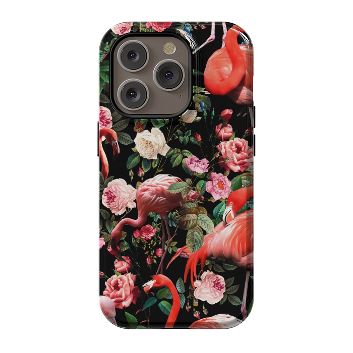 iPhone 14 Pro StrongFit Floral and Flemingo Pattern by Burcu Korkmazyurek