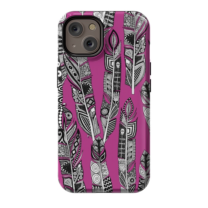 iPhone 14 StrongFit Magenta Feathers by Sharon Turner