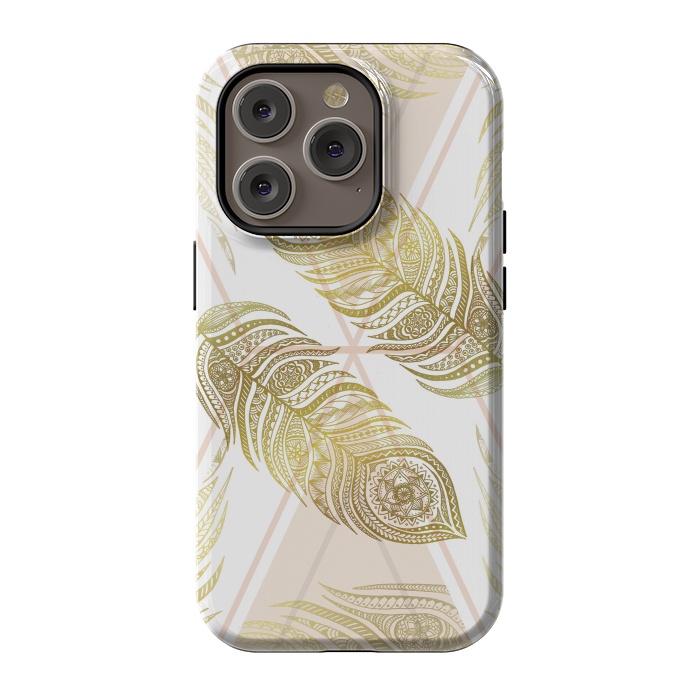 iPhone 14 Pro StrongFit Gold Feathers by Barlena