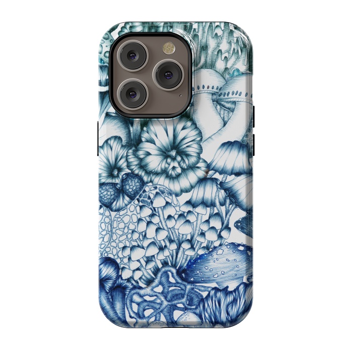 iPhone 14 Pro StrongFit A Medley of Mushrooms in Blue by ECMazur 