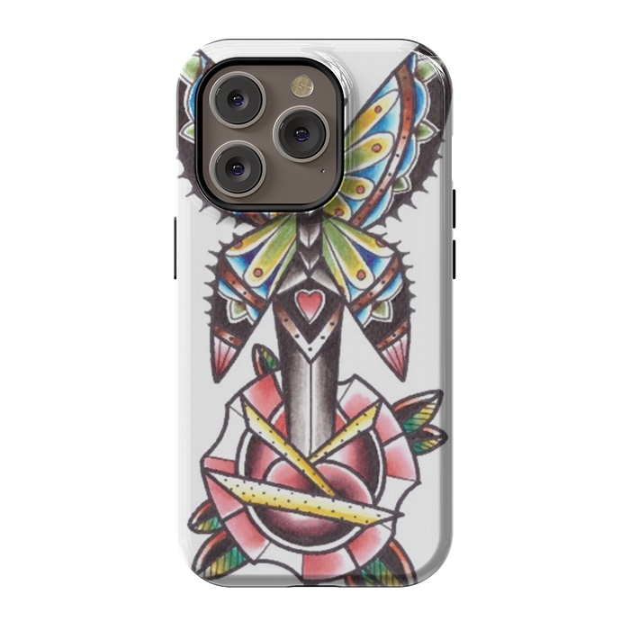 iPhone 14 Pro StrongFit Butterfly dagger rose by Evaldas Gulbinas 