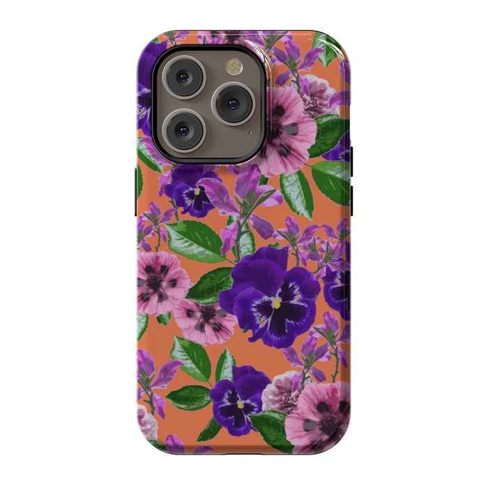 iPhone 14 Pro StrongFit Orange Floral Garden by Zala Farah
