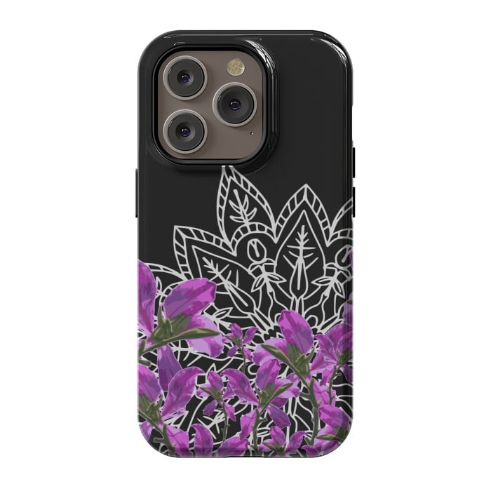 iPhone 14 Pro StrongFit Mandala + Purple Vines by Zala Farah