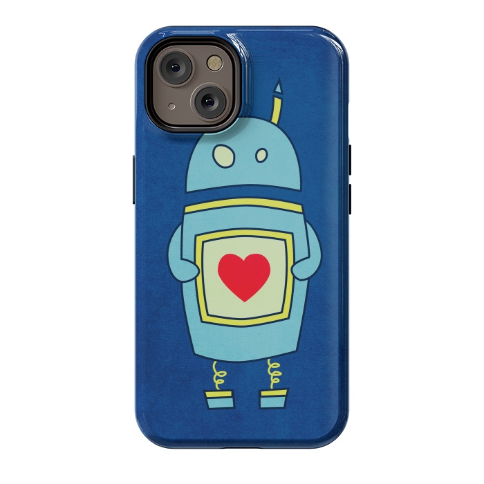 iPhone 14 StrongFit Clumsy Cute Robot With Heart by Boriana Giormova