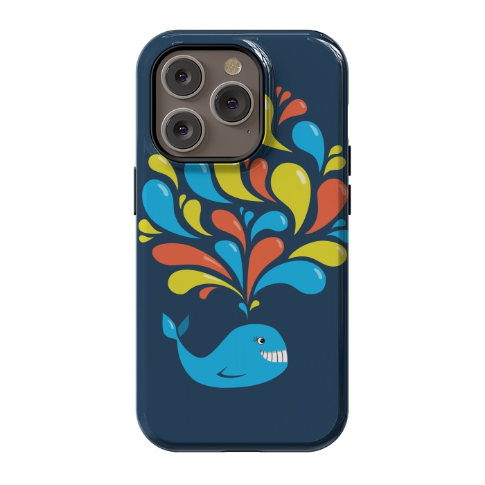 iPhone 14 Pro StrongFit Cute Colorful Splash Cartoon Blue Whale by Boriana Giormova