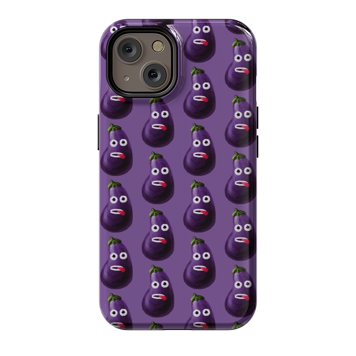 iPhone 14 StrongFit Purple Funny Cartoon Eggplant Pattern by Boriana Giormova