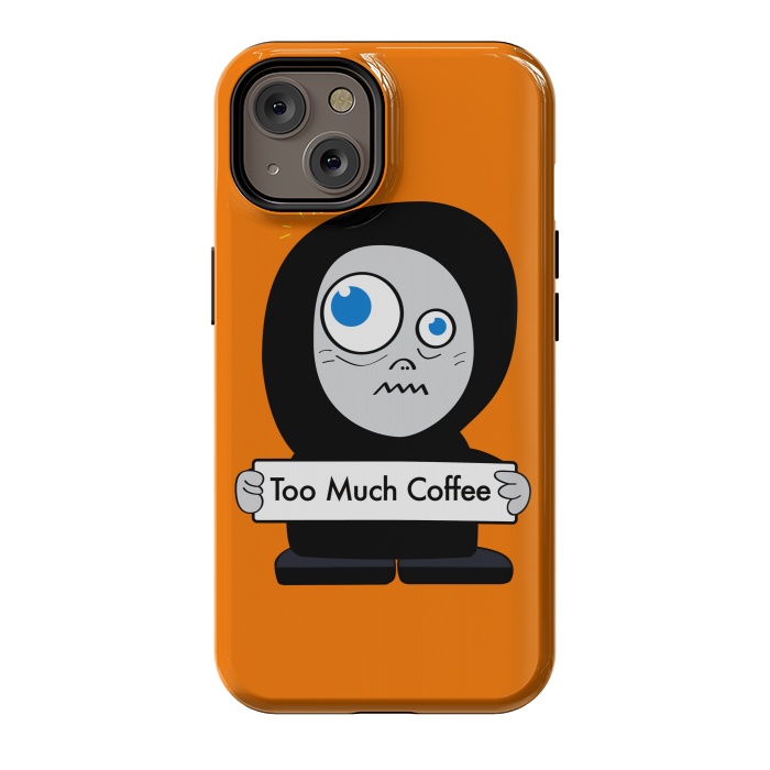 iPhone 14 StrongFit Funny Cartoon Character Too Much Coffee by Boriana Giormova