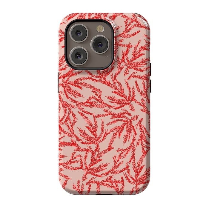 iPhone 14 Pro StrongFit Red and Pink Coral Ferns by Caitlin Workman