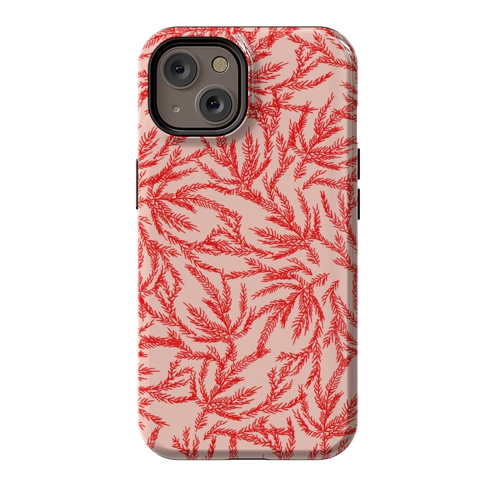 iPhone 14 StrongFit Red and Pink Coral Ferns by Caitlin Workman