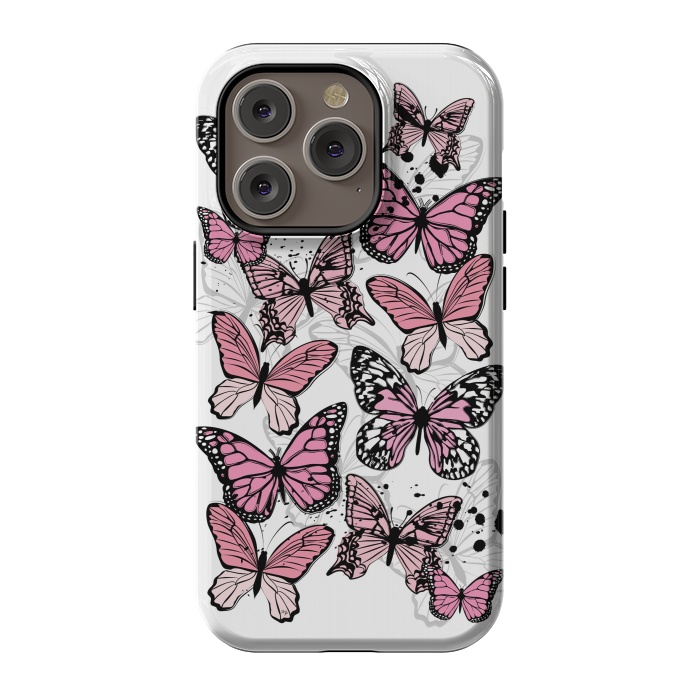 iPhone 14 Pro StrongFit Stylish Pink Butterflies by Martina