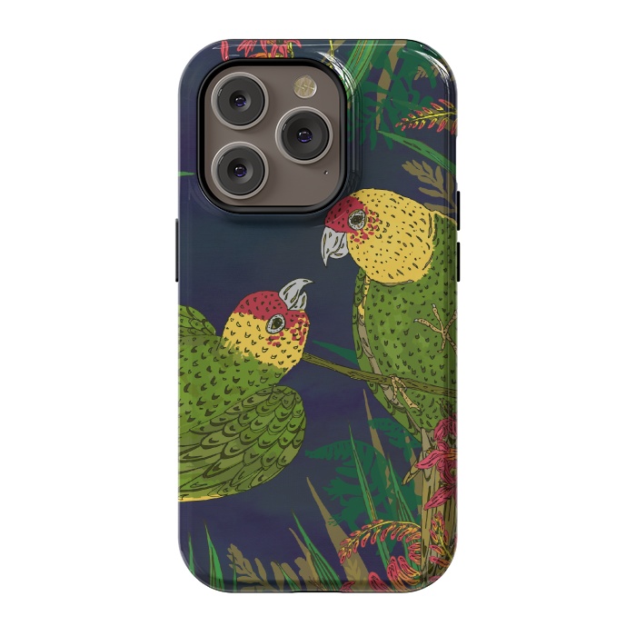 iPhone 14 Pro StrongFit Parakeets in Paradise by Lotti Brown