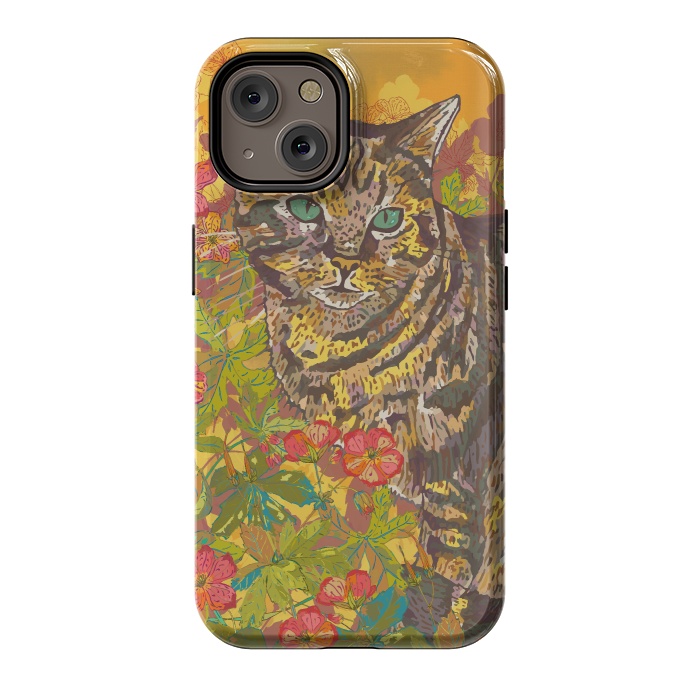 iPhone 14 StrongFit Tabby Cat in Geraniums by Lotti Brown