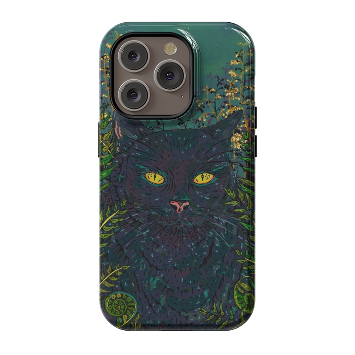 iPhone 14 Pro StrongFit Black Cat in Ferns by Lotti Brown