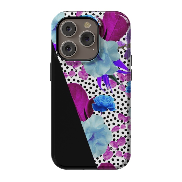 iPhone 14 Pro StrongFit Dark Polka Florals (Blue-Purple) by Zala Farah