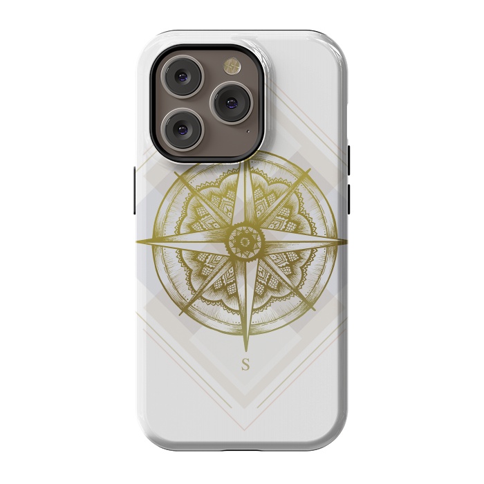 iPhone 14 Pro StrongFit Golden Compass by Barlena