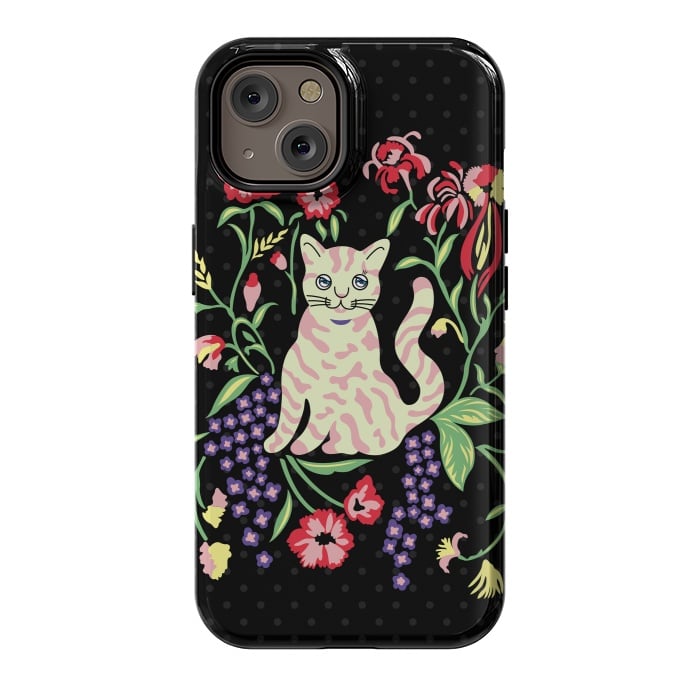 iPhone 14 StrongFit Cutie Cat with Flowers by Michael Cheung