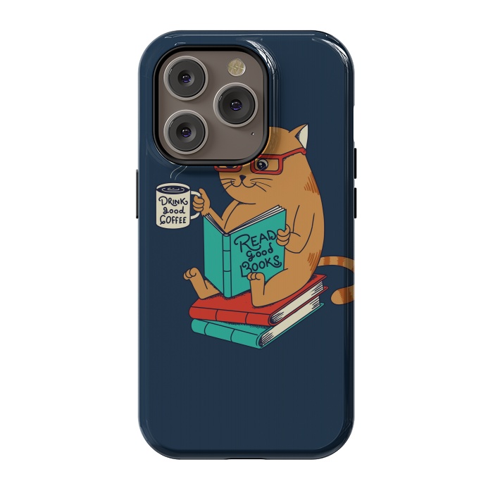 iPhone 14 Pro StrongFit Cat drink good coffee read good books by Coffee Man