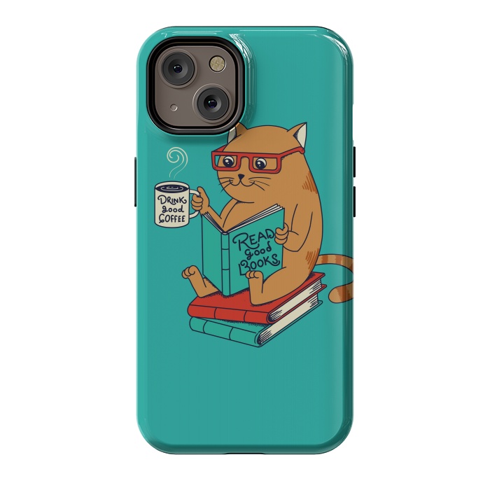 iPhone 14 StrongFit Cat coffee and books by Coffee Man