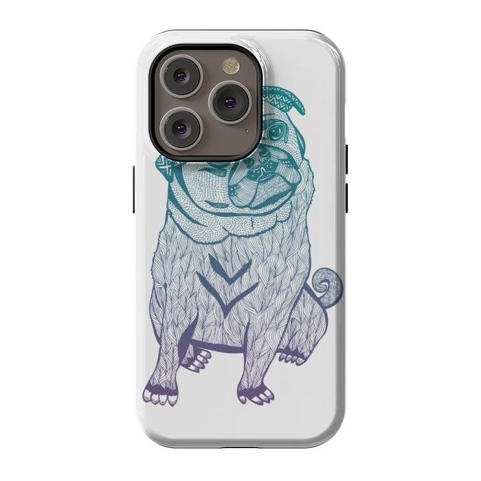iPhone 14 Pro StrongFit Duotone pug by Pom Graphic Design