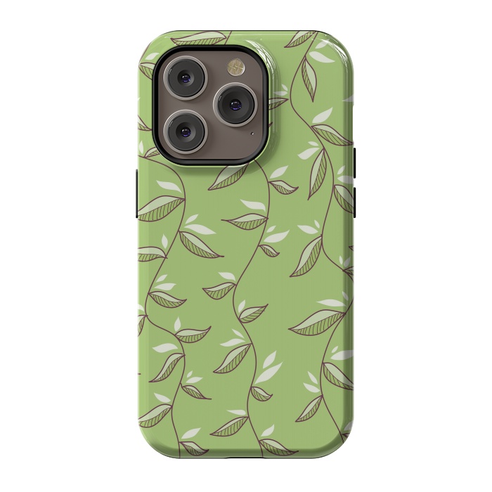 iPhone 14 Pro StrongFit Green Leaves And Lianas Pattern by Boriana Giormova