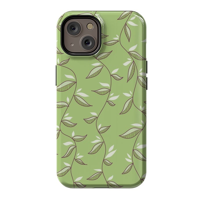 iPhone 14 StrongFit Green Leaves And Lianas Pattern by Boriana Giormova
