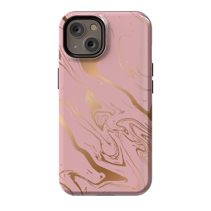 iPhone 14 StrongFit Liquid marble texture design, pink and gold by Jelena Obradovic