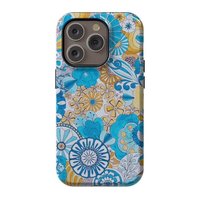 iPhone 14 Pro StrongFit Seventies Psychedelic Blooms by Paula Ohreen