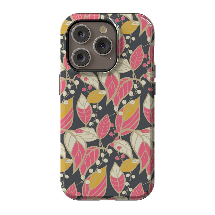 iPhone 14 Pro StrongFit Seamless floral pattern with hand drawn leaves 002 by Jelena Obradovic