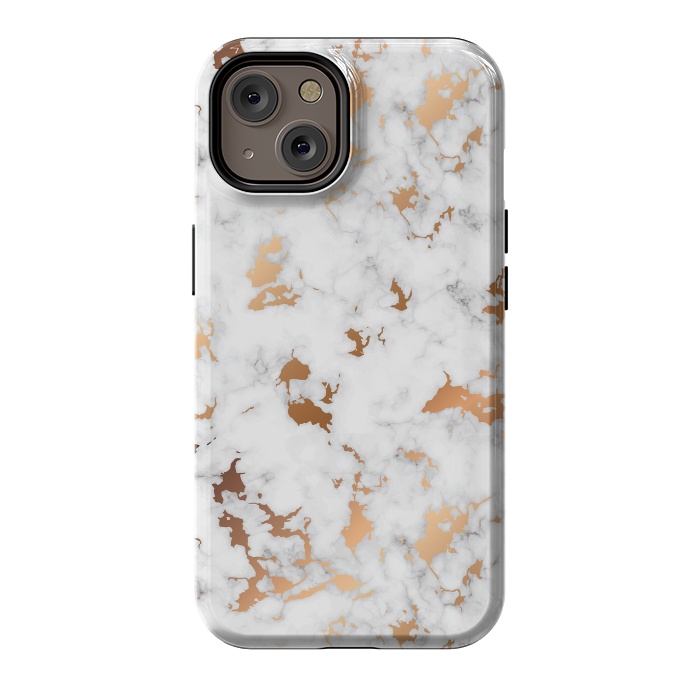 iPhone 14 StrongFit Marble Texture with Gold Splatter 040 by Jelena Obradovic